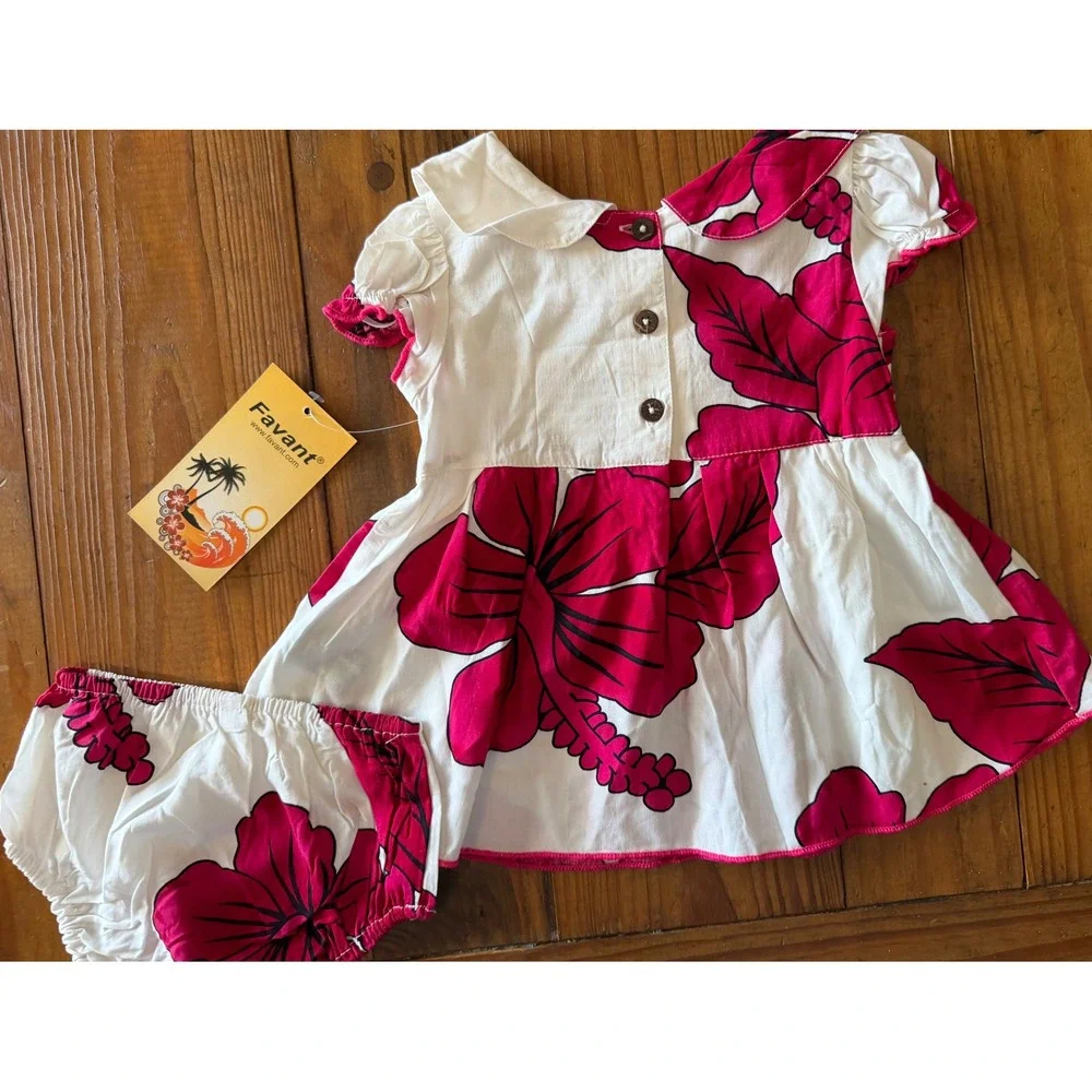 Favant Girls 6m NEW Infant Hibiscus Hawaiian Dress Set White Pink